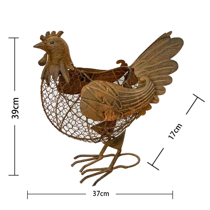 Willow &amp; Silk Metal 40.5cm Rustic Brown Chook Egg Basket/ Kitchen Storage