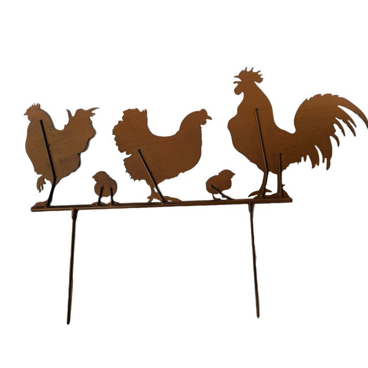 Willow &amp; Silk Chook Family Garden Stake/Feathered Friends Metal Garden Stake