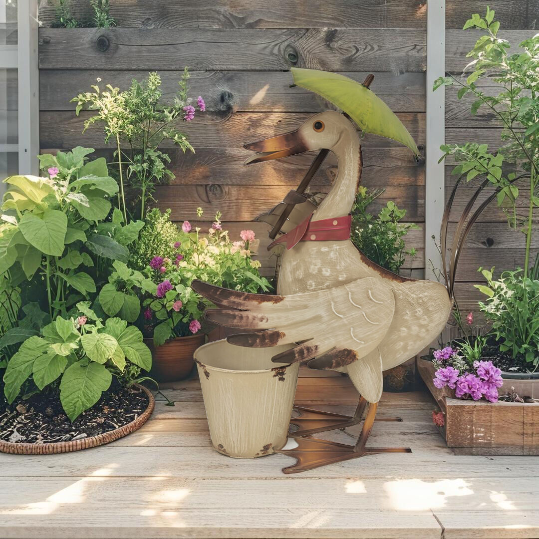 Willow &amp; Silk Standing Duck with Umbrella Potplanter/Umbrella Duck Planter