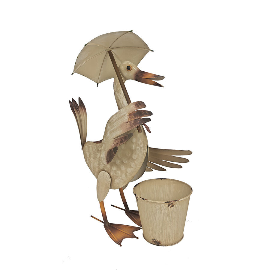 Willow &amp; Silk Standing Duck with Umbrella Potplanter/Umbrella Duck Planter
