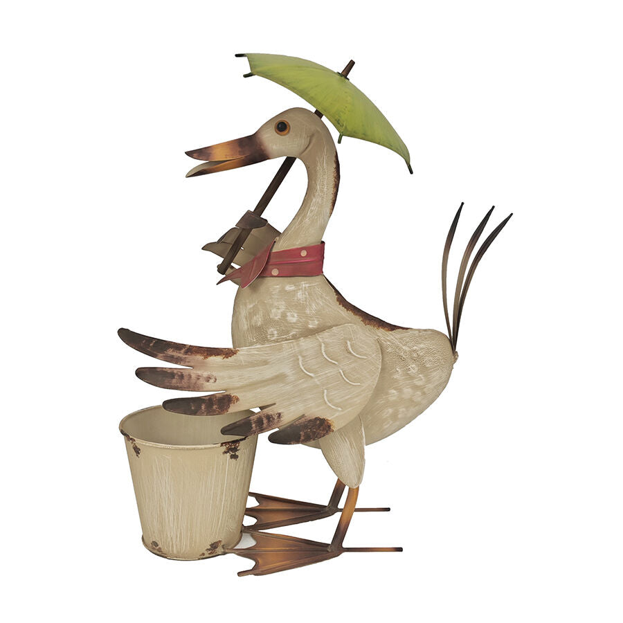 Willow &amp; Silk Standing Duck with Umbrella Potplanter/Umbrella Duck Planter