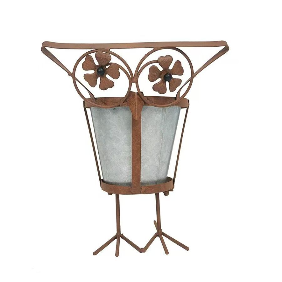 Willow &amp; Silk Arty Owl with Galvanised Potplanter /Elegance Owl Planter