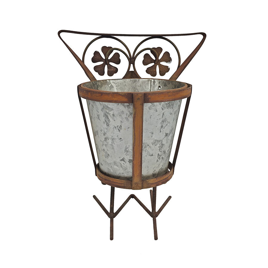 Willow &amp; Silk Arty Owl with Galvanised Potplanter /Elegance Owl Planter