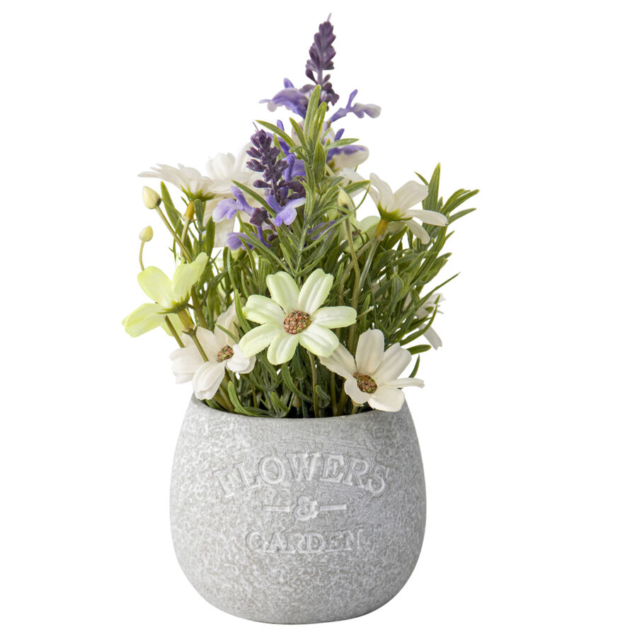 Willow &amp; Silk Pot Plant Artificial Lavender &amp; Daisy 16x16x22cm