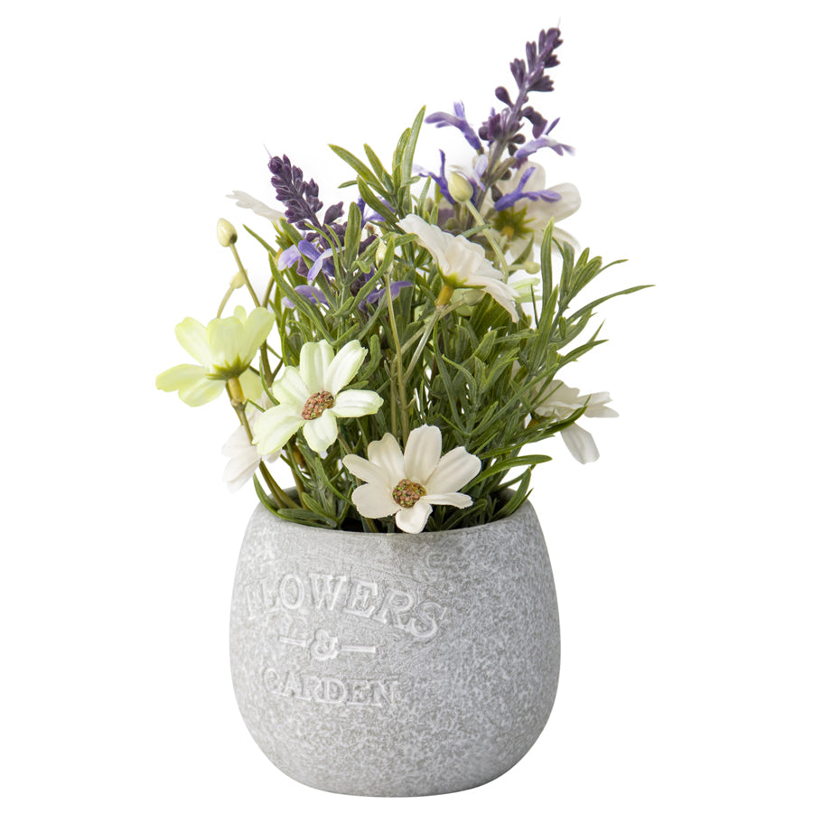 Willow &amp; Silk Pot Plant Artificial Lavender &amp; Daisy 16x16x22cm