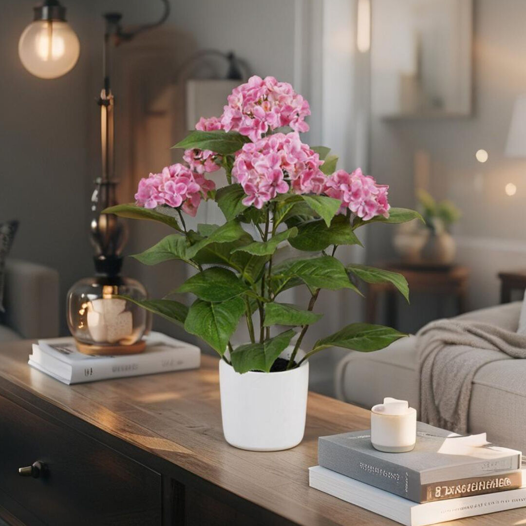 Willow &amp; Silk Potted Artificial Blush Bloom Pink Hydrangea 35x35x50cm