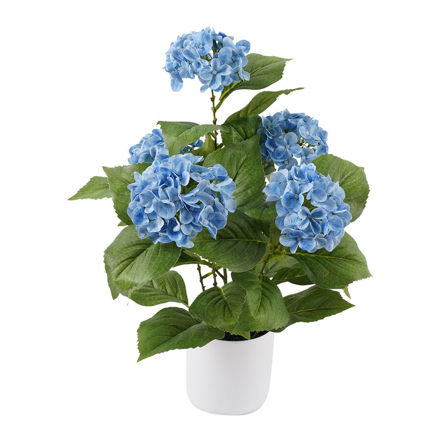 Willow &amp; Silk Potted Artificial Serene Blue Hydrangea 35x35x50cm