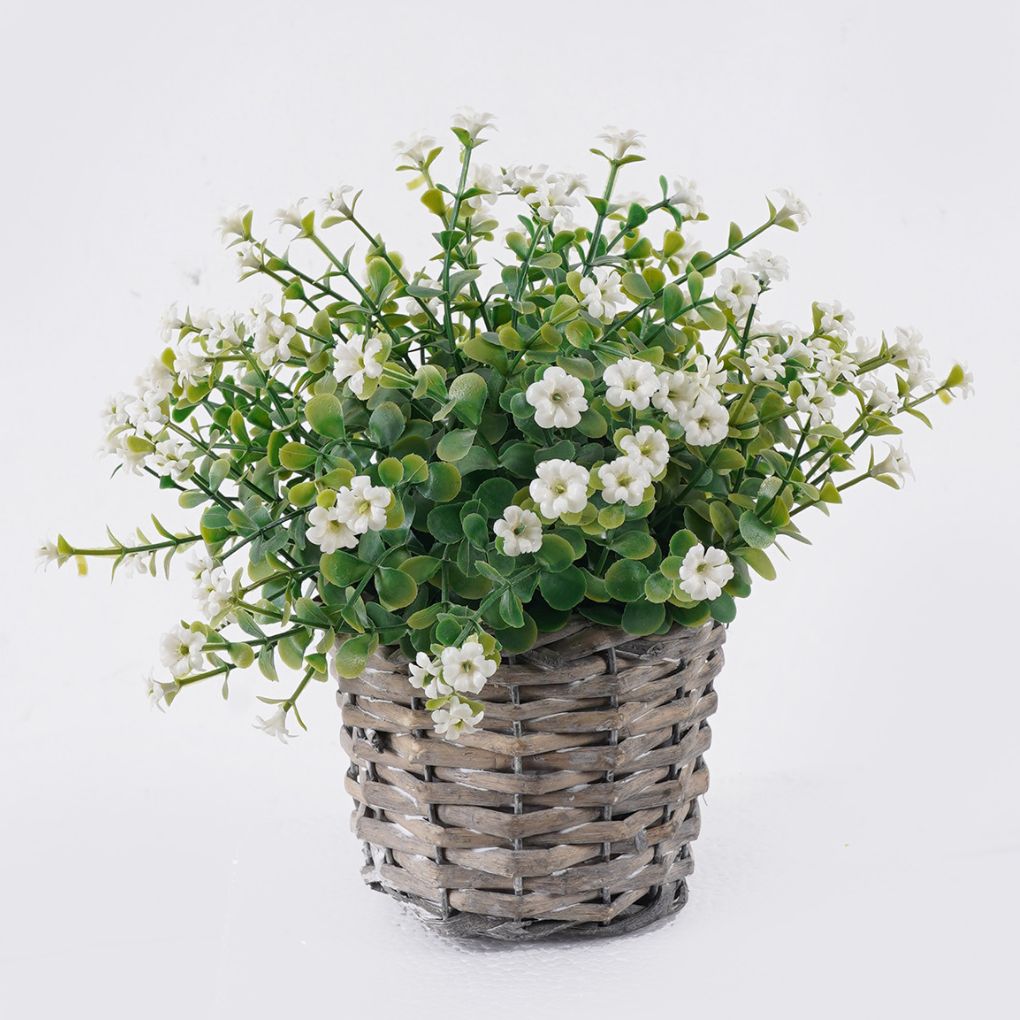 Willow &amp; Silk Flower in Basket Pot 20x20x20cm