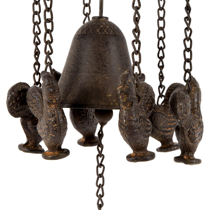 Willow &amp; Silk Cast-Iron Bell with Hanging Chooks Rustic Wind Chime 13x11x83cm