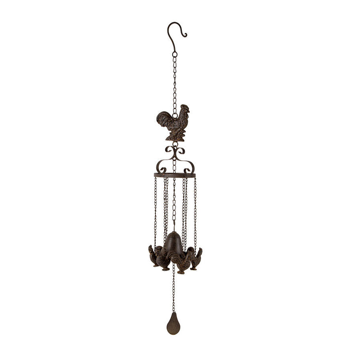 Willow &amp; Silk Cast-Iron Bell with Hanging Chooks Rustic Wind Chime 13x11x83cm