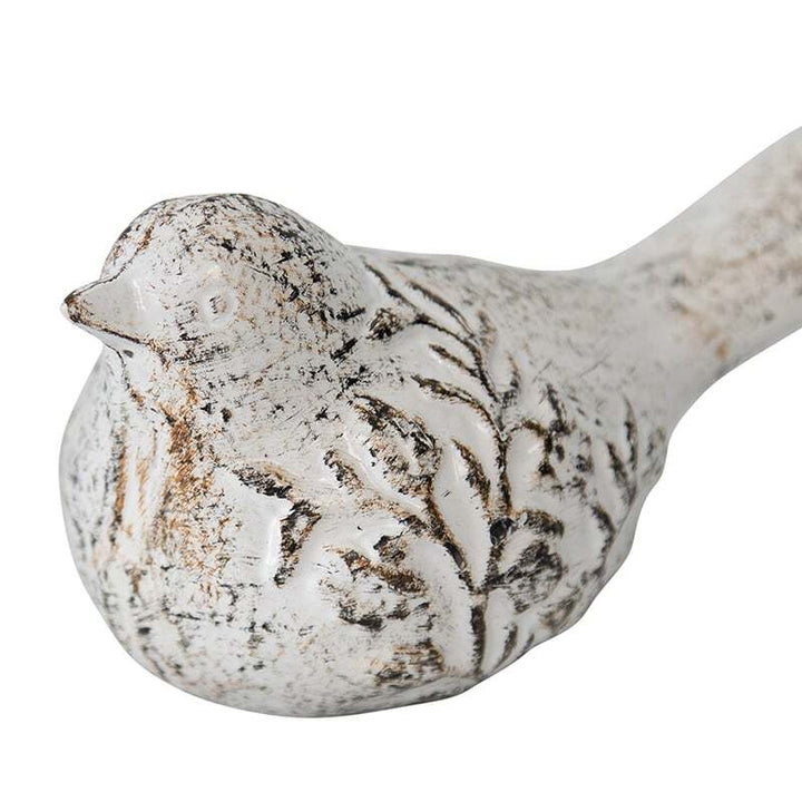 Willow &amp; Silk Paperweight Resting Bird Cast Iron 15cm White Embossed