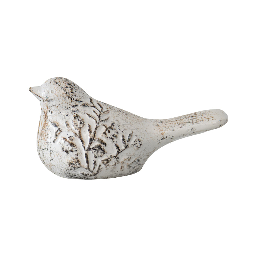 Willow &amp; Silk Paperweight Resting Bird Cast Iron 15cm White Embossed