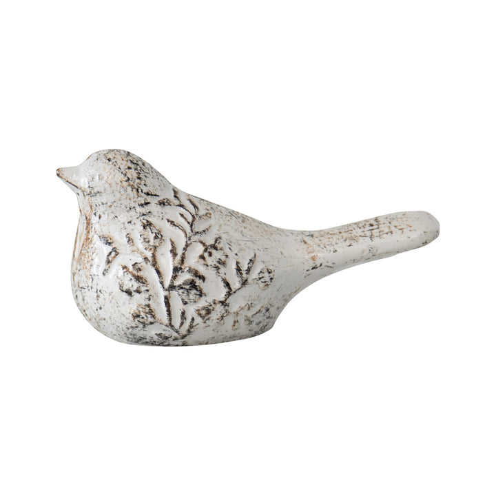 Willow &amp; Silk Paperweight Resting Bird Cast Iron 15cm White Embossed