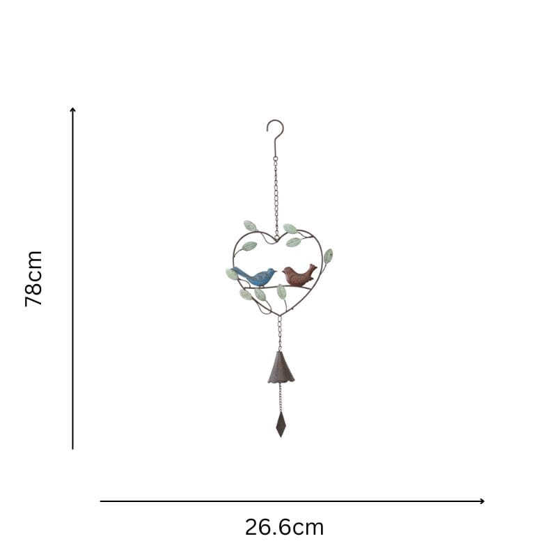Willow &amp; Silk Coloured Love Birds In Heart Door Chime