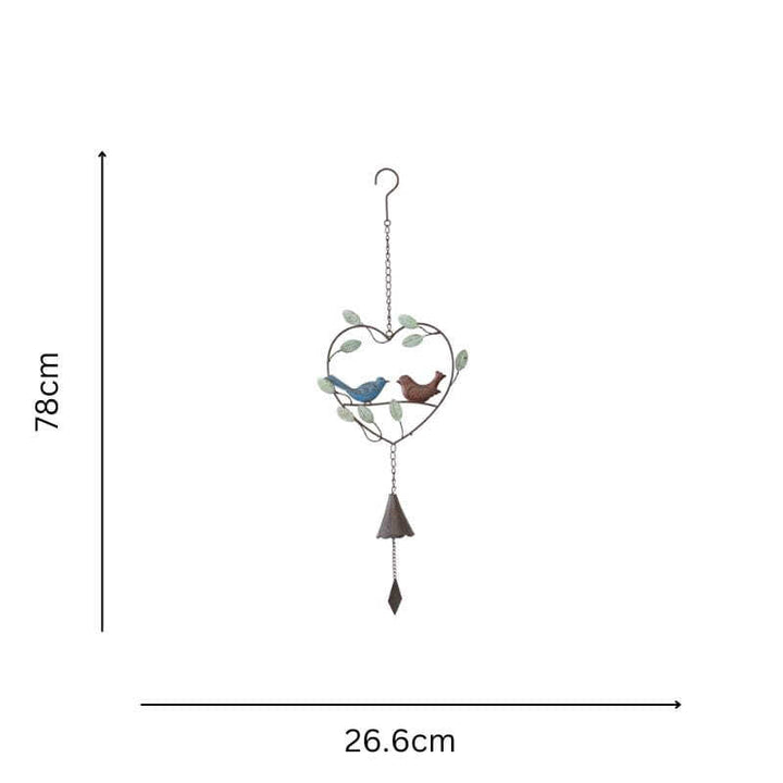 Willow &amp; Silk Coloured Love Birds In Heart Door Chime