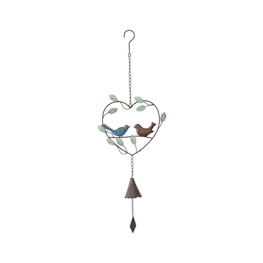 Willow &amp; Silk Coloured Love Birds In Heart Door Chime