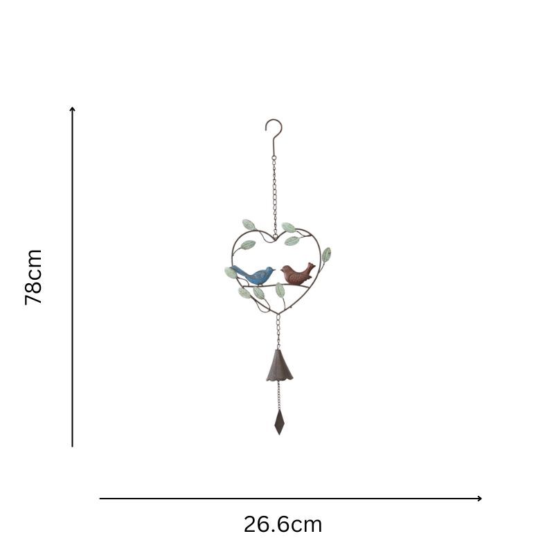 Willow &amp; Silk Coloured Love Birds In Heart Door Chime