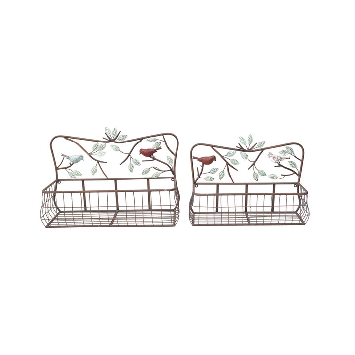 Willow &amp; Silk Coloured Bird &amp; Leaves Design Wall Planters Set/2