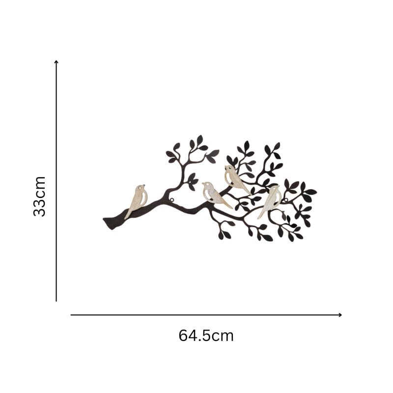 Willow &amp; Silk Laser-Cut 64cm Tree of Life Branch w/ Birds Metal Wall Art