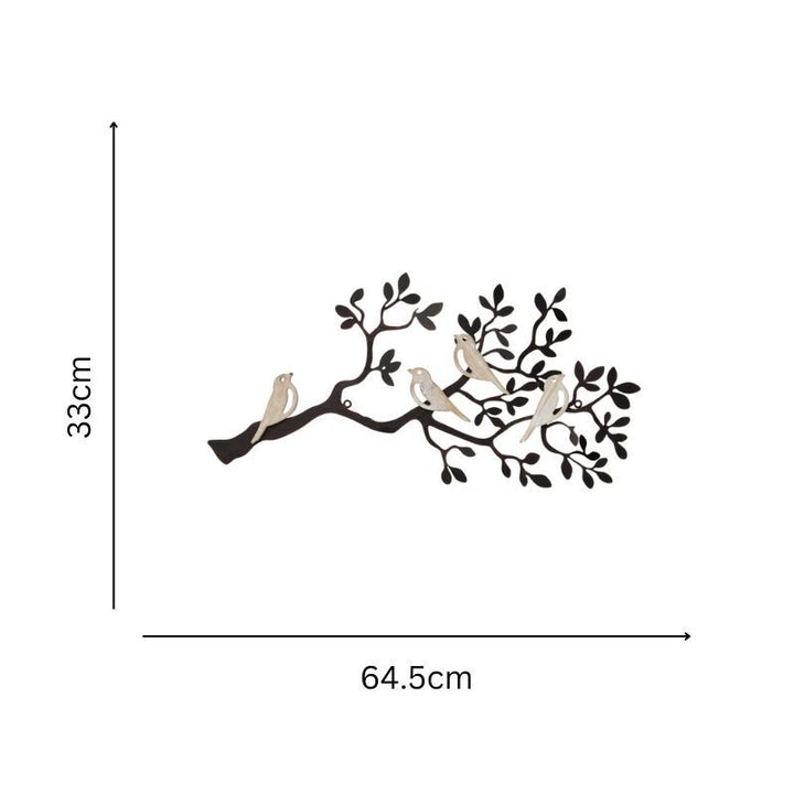 Willow &amp; Silk Laser-Cut 64cm Tree of Life Branch w/ Birds Metal Wall Art