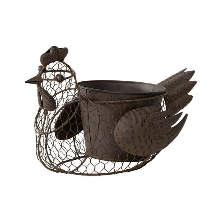 Willow &amp; Silk Metal 35cm Rustic Garden Wire Chicken Planter/Pot Holder