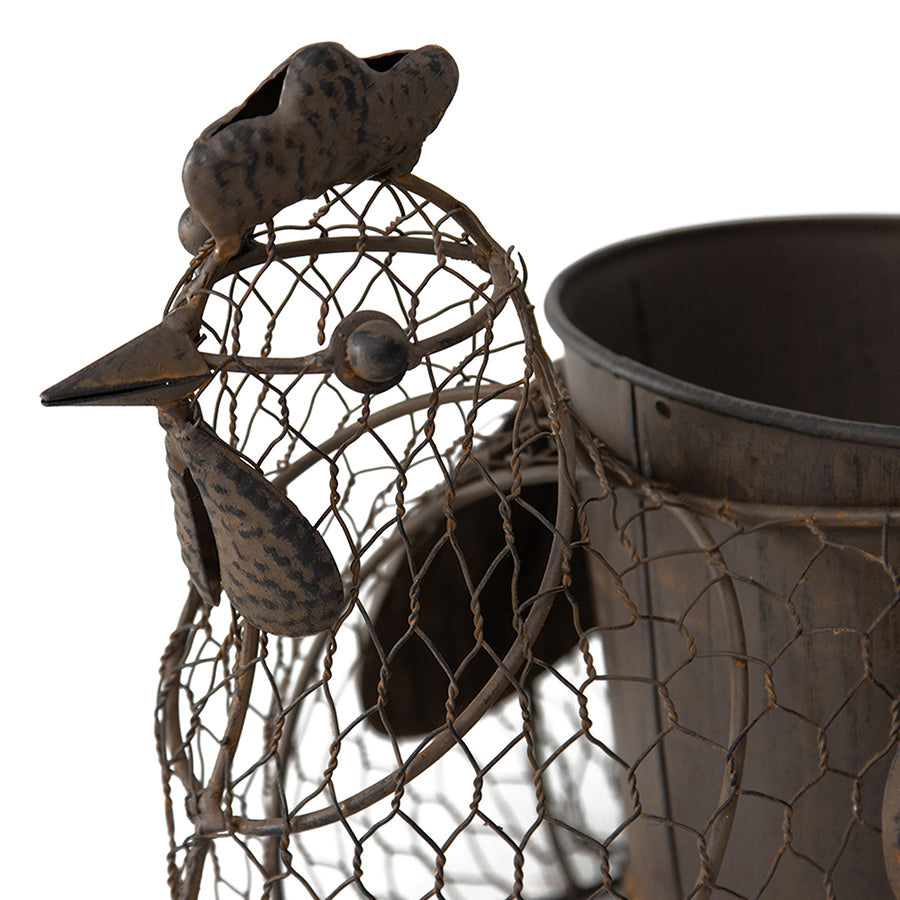 Willow &amp; Silk Metal 35cm Rustic Garden Wire Chicken Planter/Pot Holder