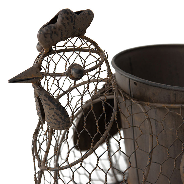 Willow &amp; Silk Metal 35cm Rustic Garden Wire Chicken Planter/Pot Holder