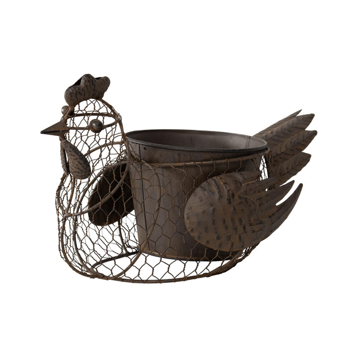 Willow &amp; Silk Metal 35cm Rustic Garden Wire Chicken Planter/Pot Holder