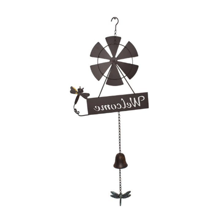 Willow &amp; Silk Hanging Welcome Windmill with Bell and Dragonflies 31.5x6.5x82cm