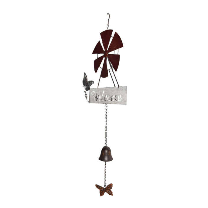 Willow &amp; Silk Hanging Welcome Windmill with Bell and Butterflies 30x6.5x80cm