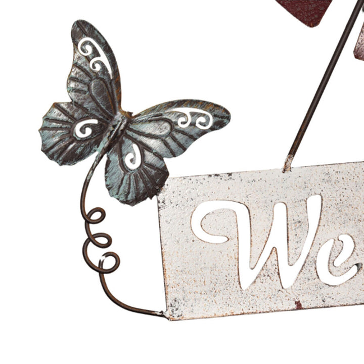 Willow &amp; Silk Hanging Welcome Windmill with Bell and Butterflies 30x6.5x80cm