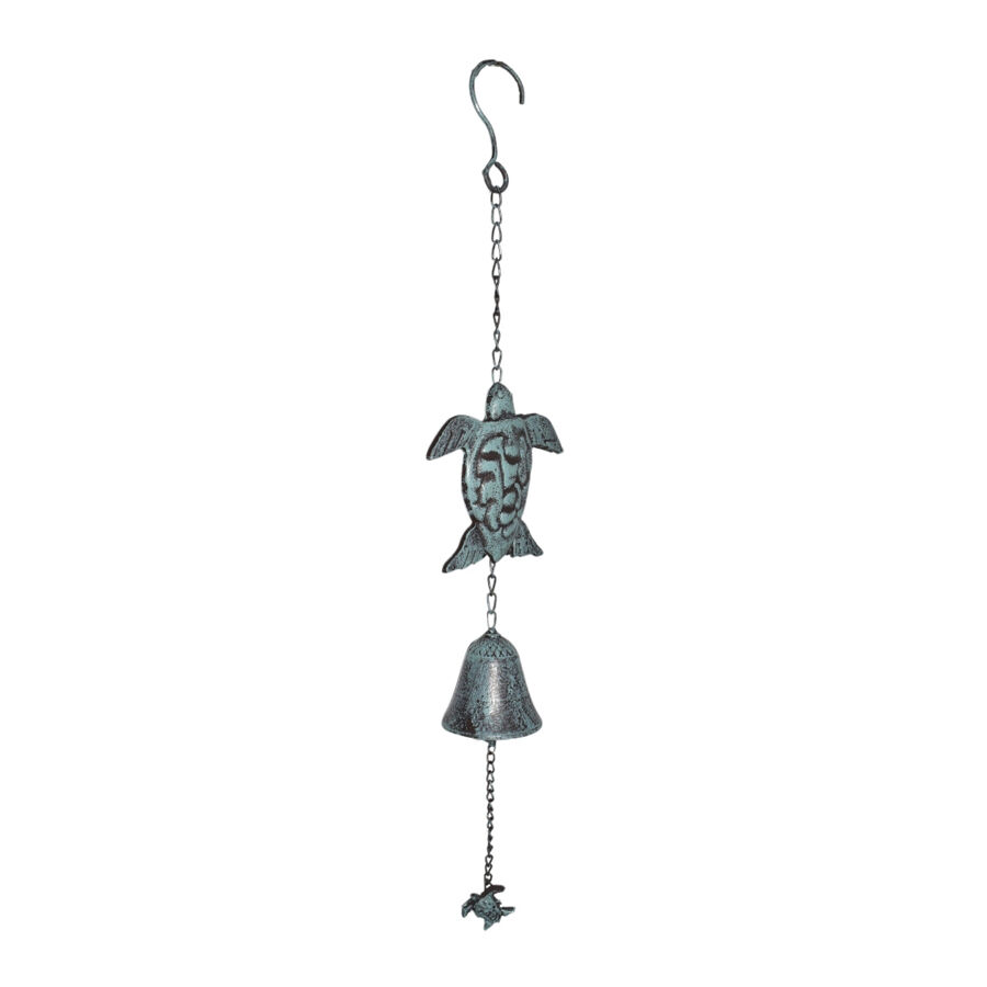 Willow &amp; Silk Hanging Serenity Turtles with Cast Iron Bell 14.5x7.5x62cm