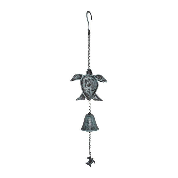 Willow &amp; Silk Hanging Serenity Turtles with Cast Iron Bell 14.5x7.5x62cm