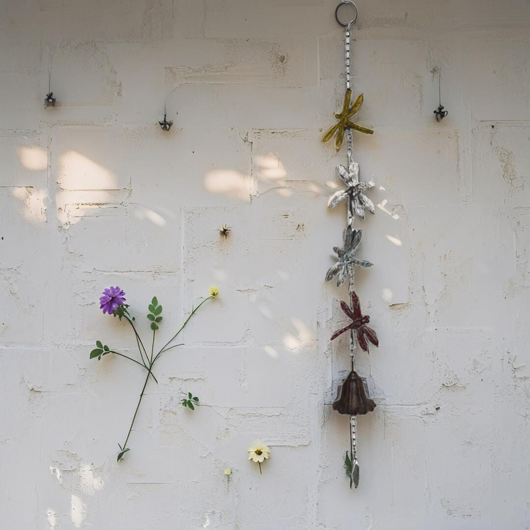 Willow &amp; Silk Enchanted Hanging 4 Dragonflies with Cast Iron Bell 8x8x84cm