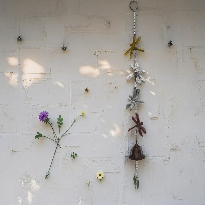 Willow &amp; Silk Enchanted Hanging 4 Dragonflies with Cast Iron Bell 8x8x84cm