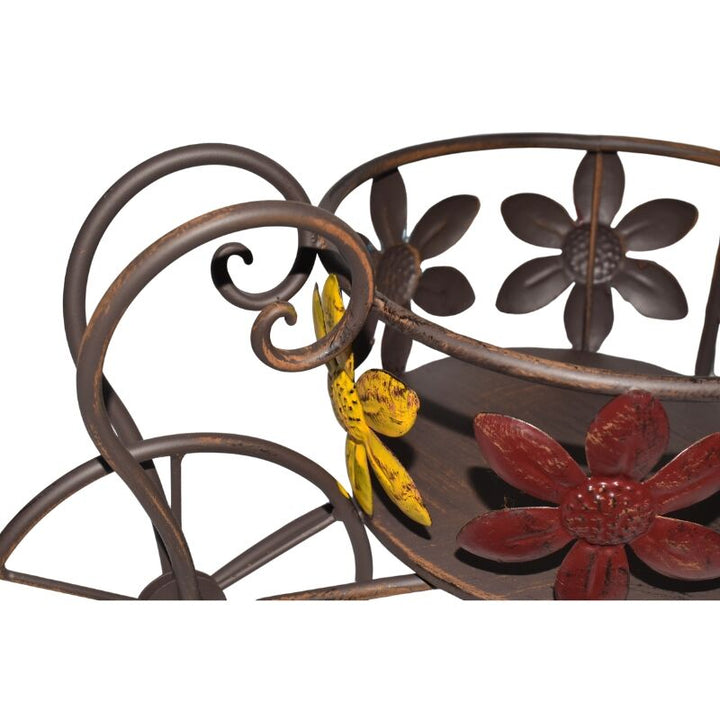 Willow &amp; Silk Antique Wheelbarrow with Flower Design Potplanter 41.5x20.5x26cm