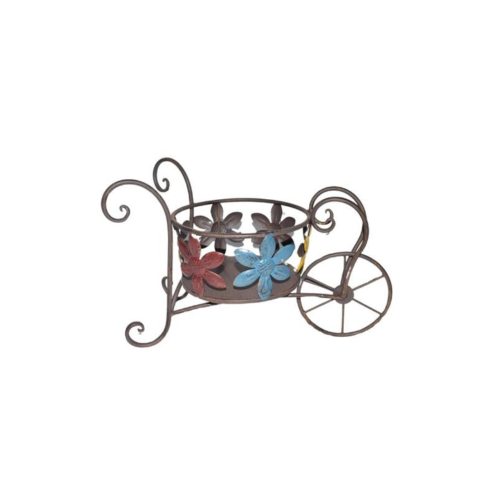 Willow &amp; Silk Antique Wheelbarrow with Flower Design Potplanter 41.5x20.5x26cm