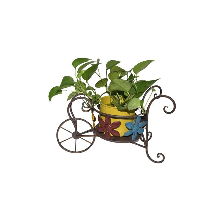 Willow &amp; Silk Antique Wheelbarrow with Flower Design Potplanter 41.5x20.5x26cm