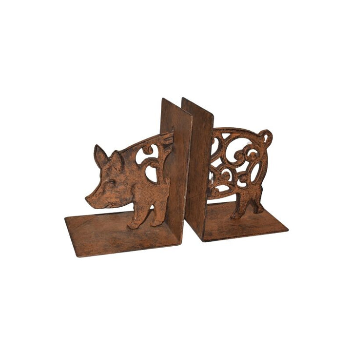 Willow &amp; Silk Cast Iron Fleur Pig Bookends Set 9x11x14cm