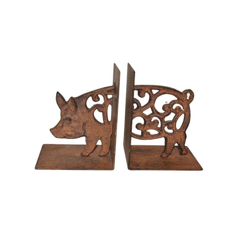 Willow &amp; Silk Cast Iron Fleur Pig Bookends Set 9x11x14cm