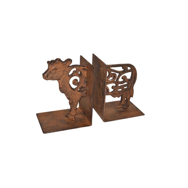 Willow &amp; Silk Cast Iron Fleur Cow Bookends Set 9x11.5x15cm