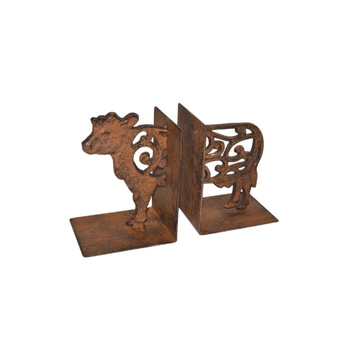 Willow &amp; Silk Cast Iron Fleur Cow Bookends Set 9x11.5x15cm