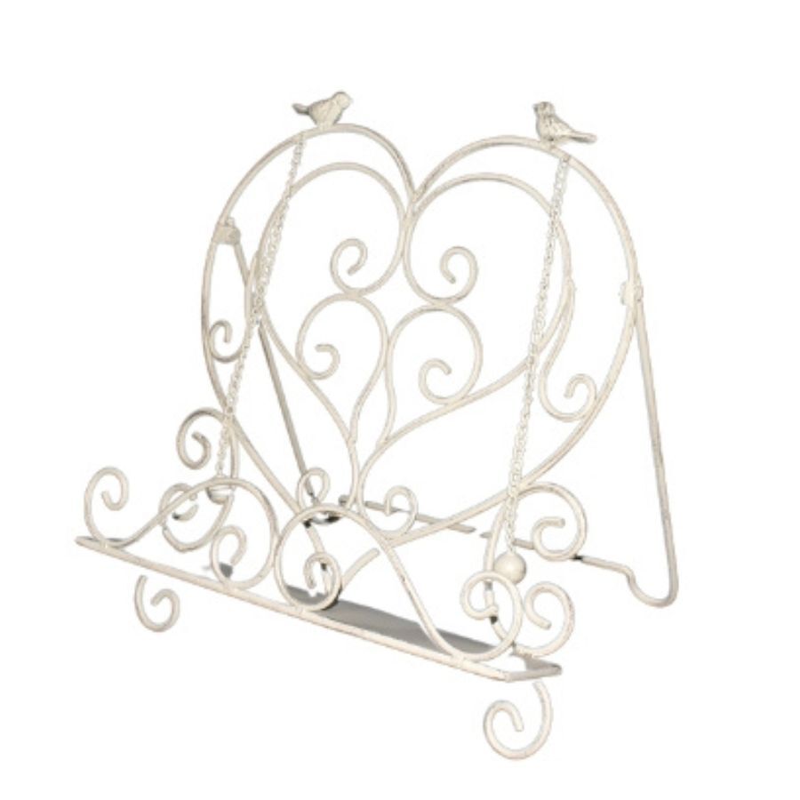Willow &amp; Silk Heart-Shape Recipe/Book Stand with Birds 32.5x25x35cm