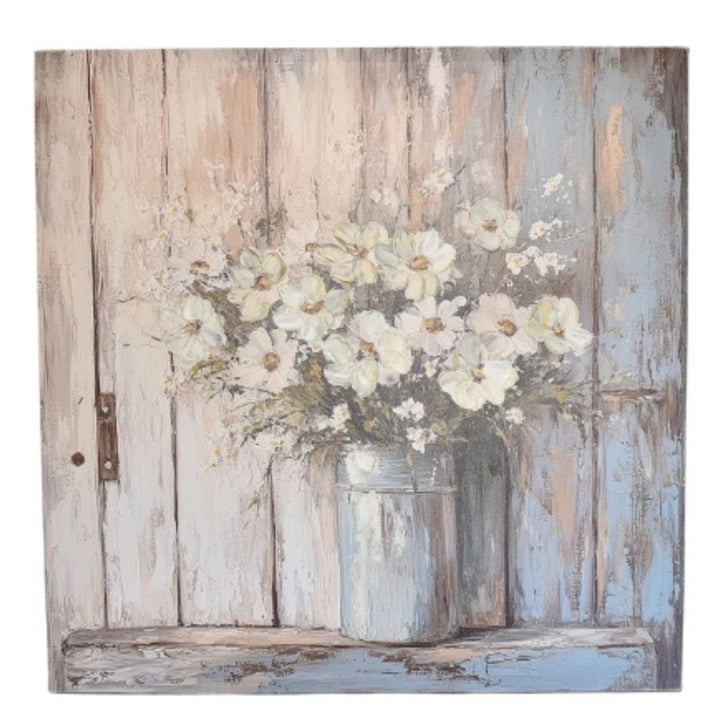 Willow &amp; Silk White Flowers Scene on Canvas - Textured Oil Painting Wall Art