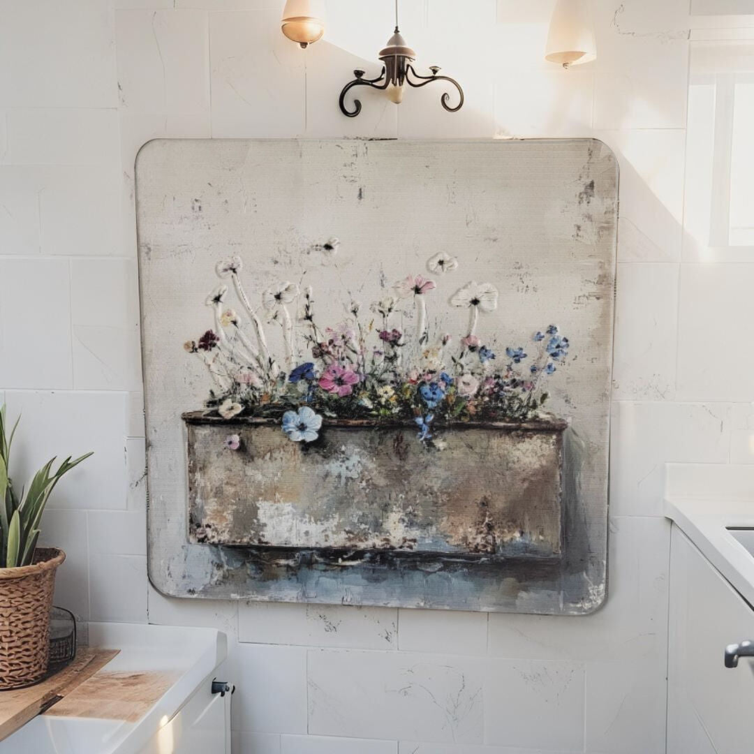 Willow &amp; Silk Flower Scene Pressed Metal Textured Wall Art 45x0.5x45cm