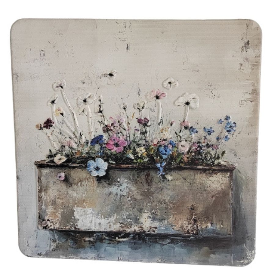 Willow &amp; Silk Flower Scene Pressed Metal Textured Wall Art 45x0.5x45cm