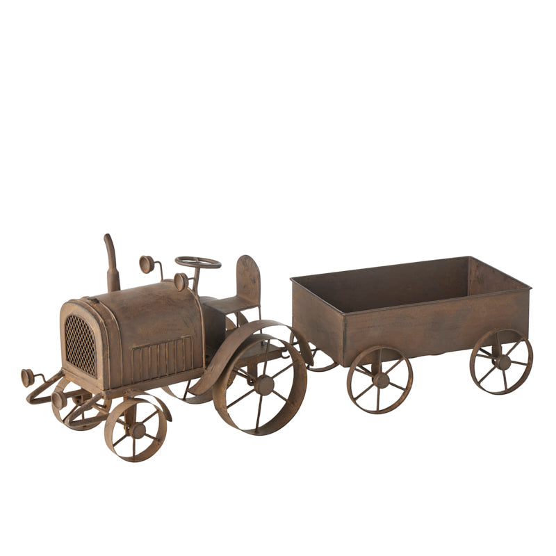Willow and Silk Decorative Rust Tractor w/Wagon 28x8.5x26cm