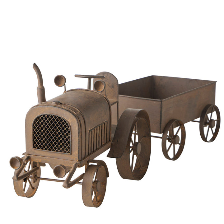 Willow and Silk Decorative Rust Tractor w/Wagon 28x8.5x26cm