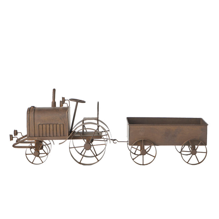 Willow and Silk Decorative Rust Tractor w/Wagon 28x8.5x26cm