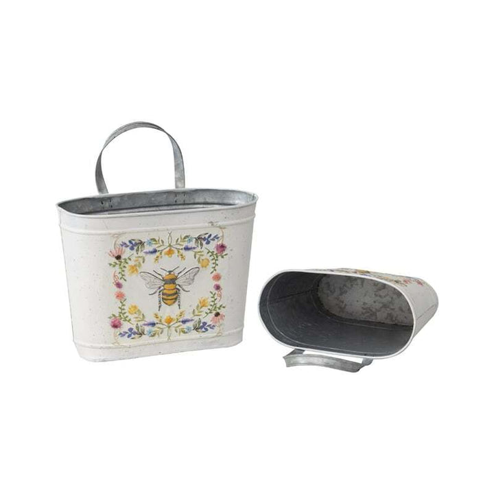 Willow &amp; Silk Nested Set of 2 Oval Pot/Planter 31cm/28cm Honeybee Buckets